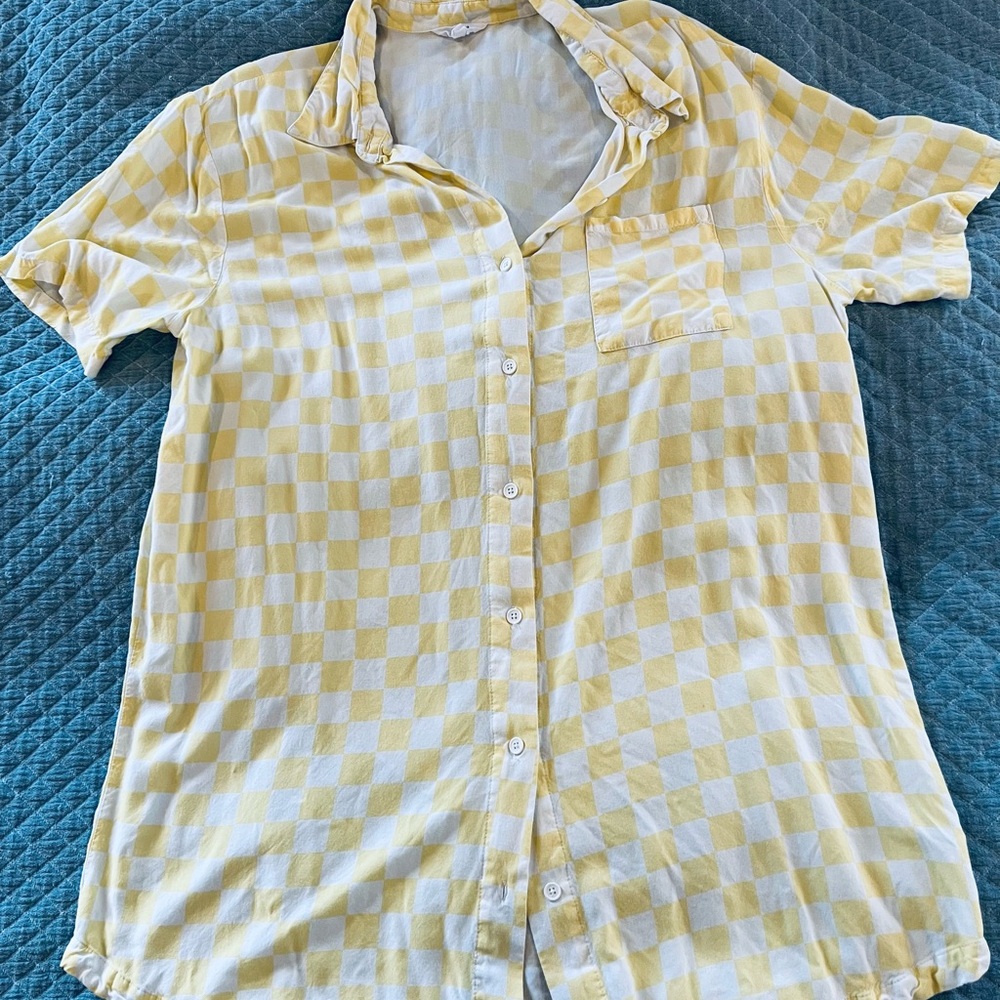Oversized Yellow Checkered Button-Up Shirtdress